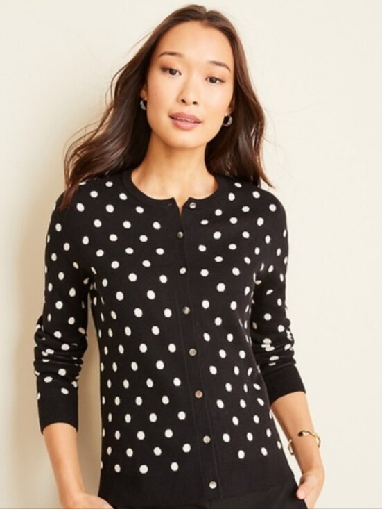 Ann Taylor Sweaters - Ann Taylor Black And Cream Polka Dot Knit Cardigan Sweater